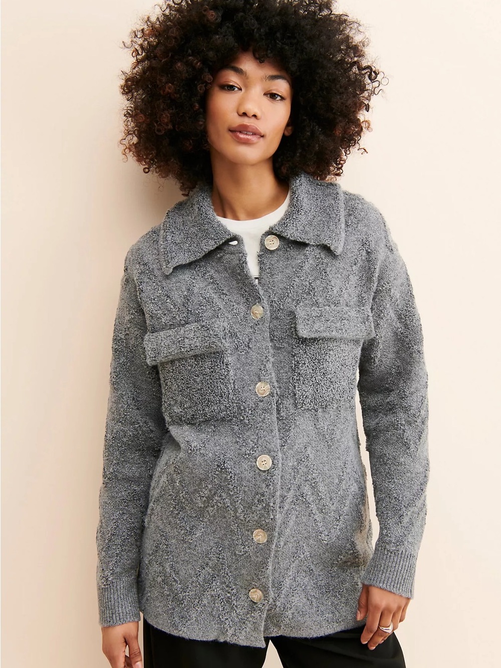 Anthropologie Flat White Knit Sweater Coat Shacket Cozy Cabincore Medium M